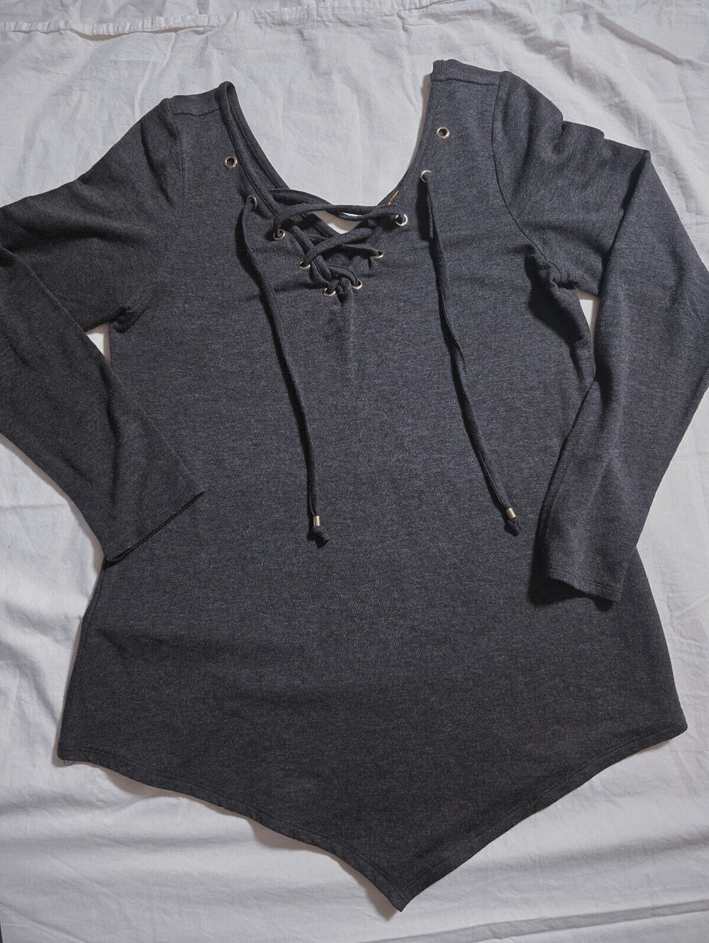 Bellini Women's Dark Gray Lace-Up Viscose Spandex Top, Size M